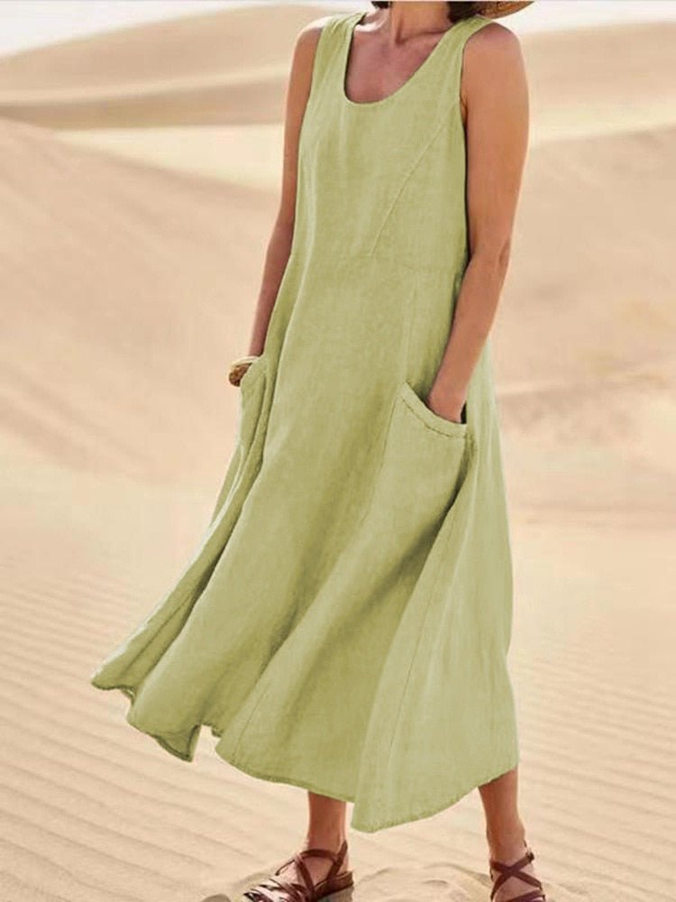 Drune | Lockere Passform Ärmellos Fließendes Kleid Sommerkleid