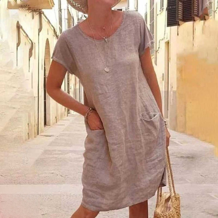 Drune | Édith Lässiges Leinenkleid mit Kurzen Ärmeln für Damen