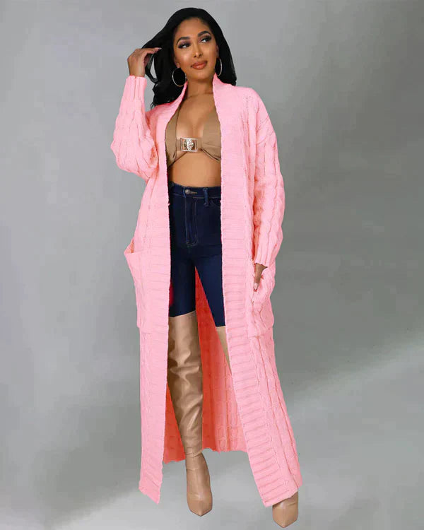 Drune | Strick-Cardigan mit Zopfmuster & Taschen - Kuscheliger Oversize Mantel für Herbst, Winter & Freizeit