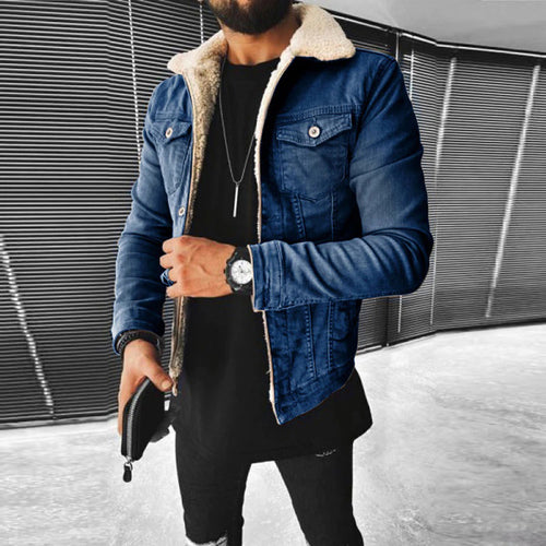 Drune | Herren Dunkelblaues Knopfleistenjackett - Kontrastkragen mit Brusttaschen