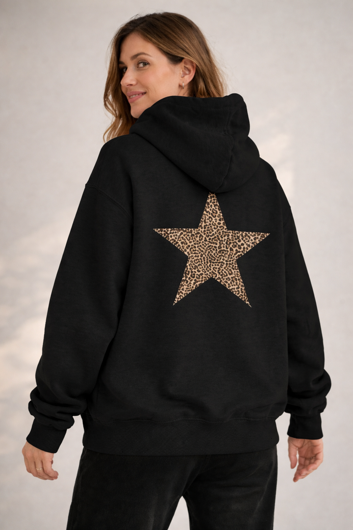 Damen Hoodie mit großem Leoprint-Sternmotiv Drune