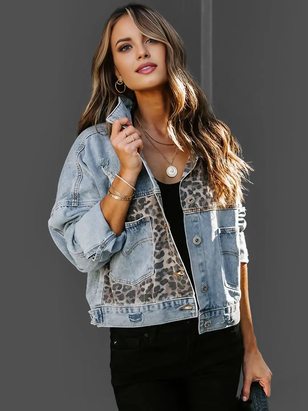 Drune | Leoparden-Jeansjacke