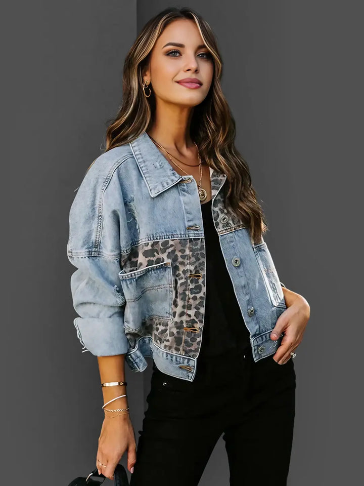 Drune | Leopardenakzent Denimjacke Kühn und Stilvoll