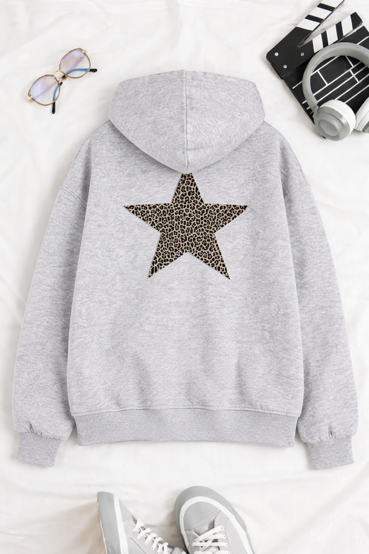 Damen Hoodie mit großem Leoprint-Sternmotiv Drune