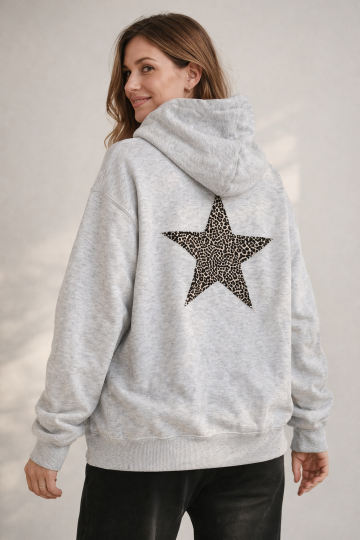 Damen Hoodie mit großem Leoprint-Sternmotiv Drune