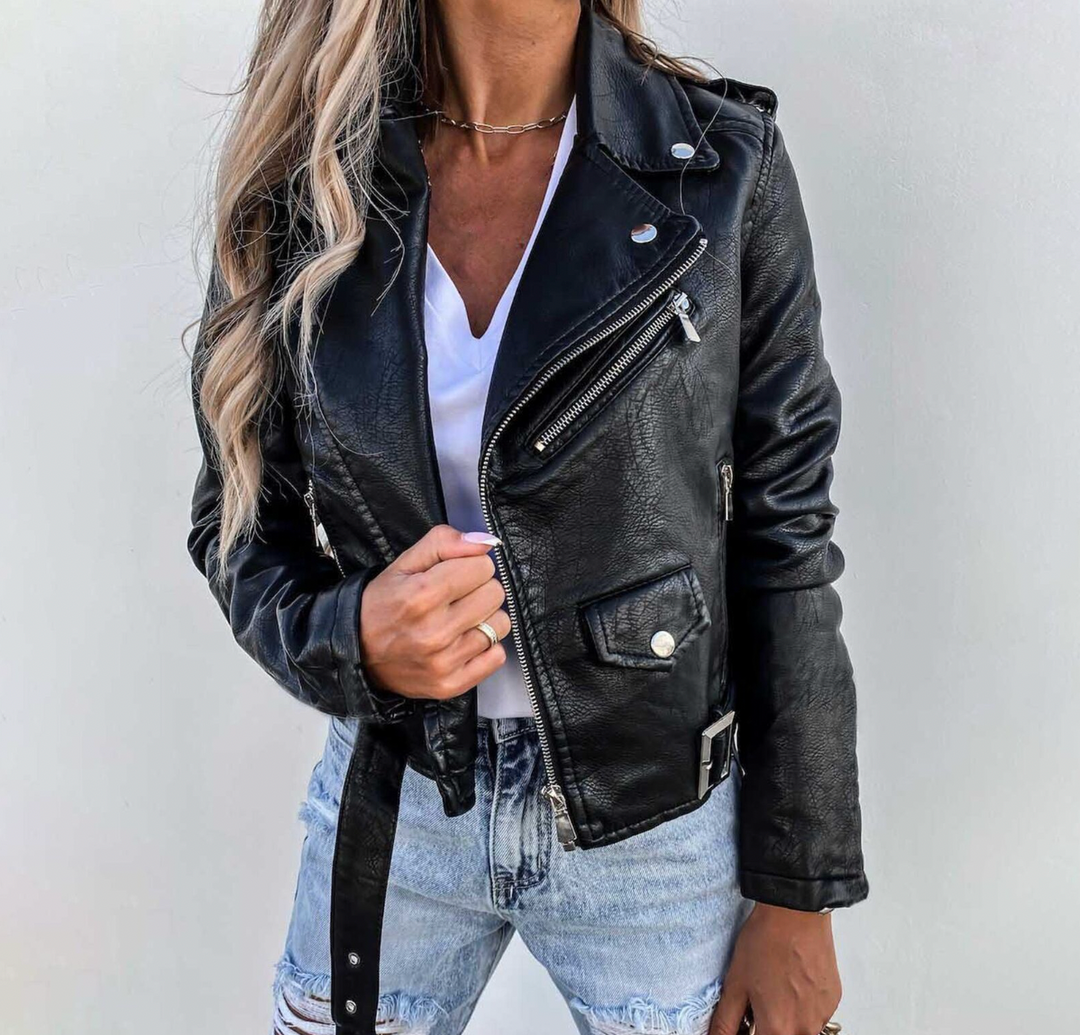 Drune | Gürtel Zip up Bikerjacke Leder Damenjacke