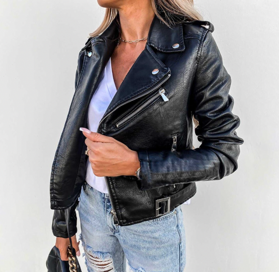 Drune | Gürtel Zip up Bikerjacke Leder Damenjacke