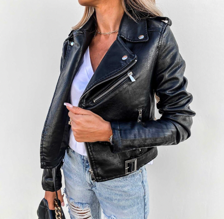 Drune | Gürtel Zip up Bikerjacke Leder Damenjacke