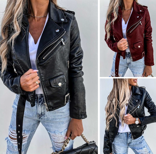 Drune | Gürtel Zip up Bikerjacke Leder Damenjacke