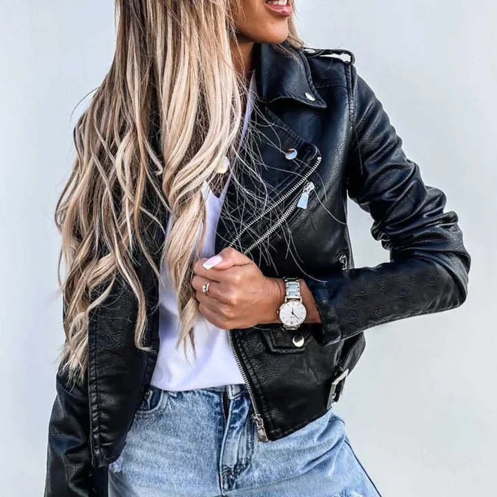 Drune | Slim Fit Gürtel Bikerjacke für Damen