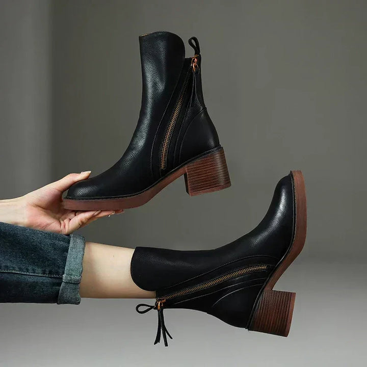 Lederstiefel | Blockabsatz | Schmale Knöchel | Absatzstiefel | Damenstiefel Drune