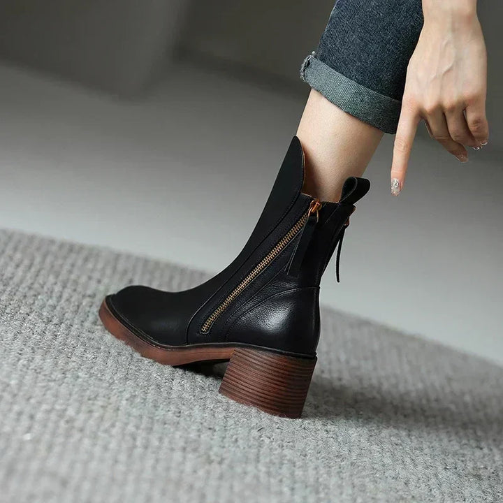 Lederstiefel | Blockabsatz | Schmale Knöchel | Absatzstiefel | Damenstiefel Drune