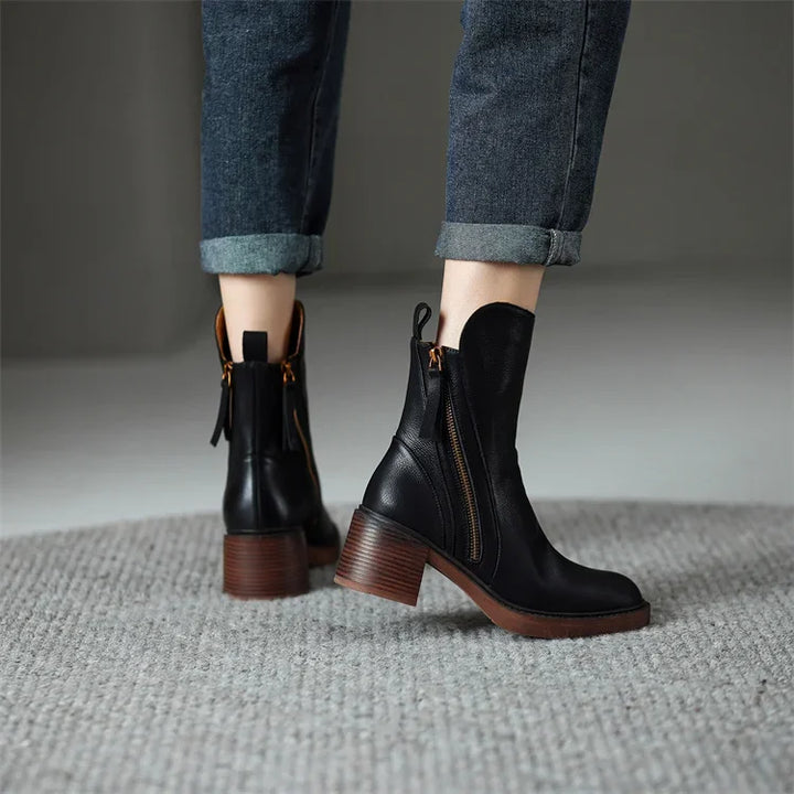 Lederstiefel | Blockabsatz | Schmale Knöchel | Absatzstiefel | Damenstiefel Drune