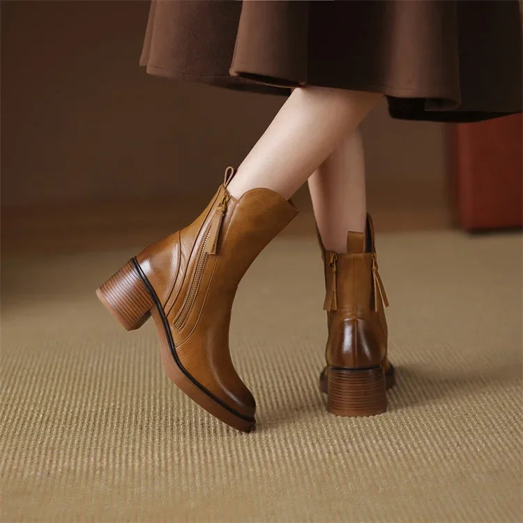Lederstiefel | Blockabsatz | Schmale Knöchel | Absatzstiefel | Damenstiefel Drune