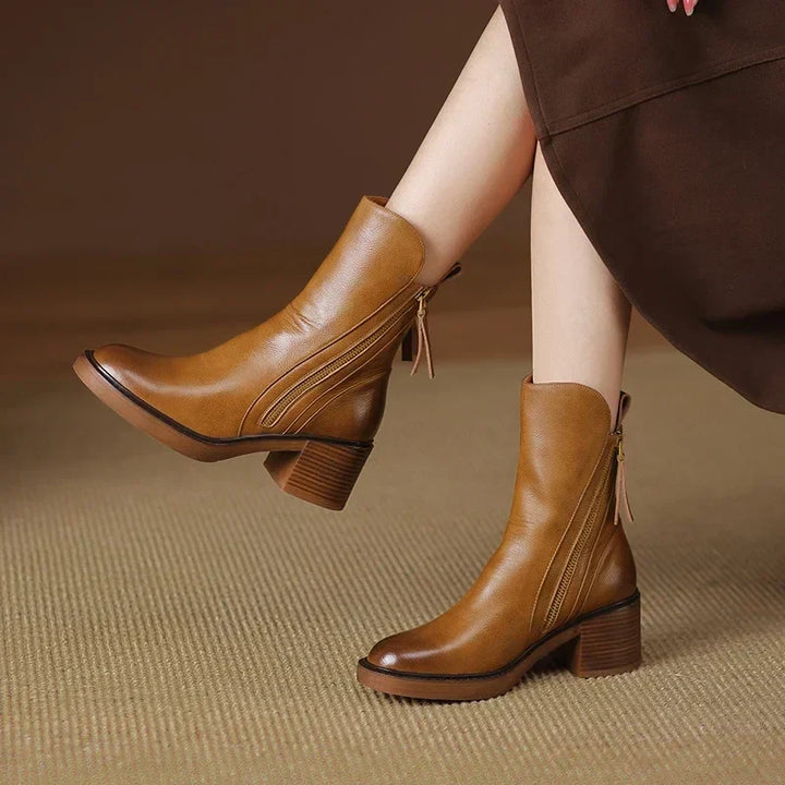 Lederstiefel | Blockabsatz | Schmale Knöchel | Absatzstiefel | Damenstiefel Drune