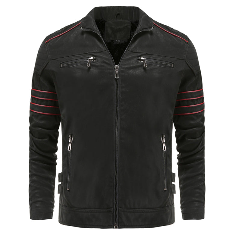 Drune | Zip-Up Kunstleder Bikerjacke Leder Herrenjacke
