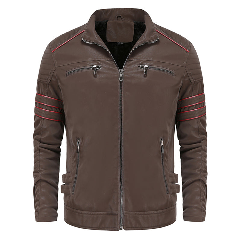 Drune | Zip-Up Kunstleder Bikerjacke Leder Herrenjacke