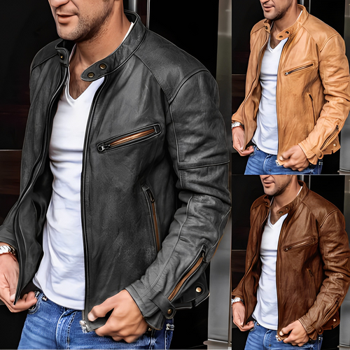 Drune | Klassische Leder Bikerjacke mit Reißverschluss für Herren