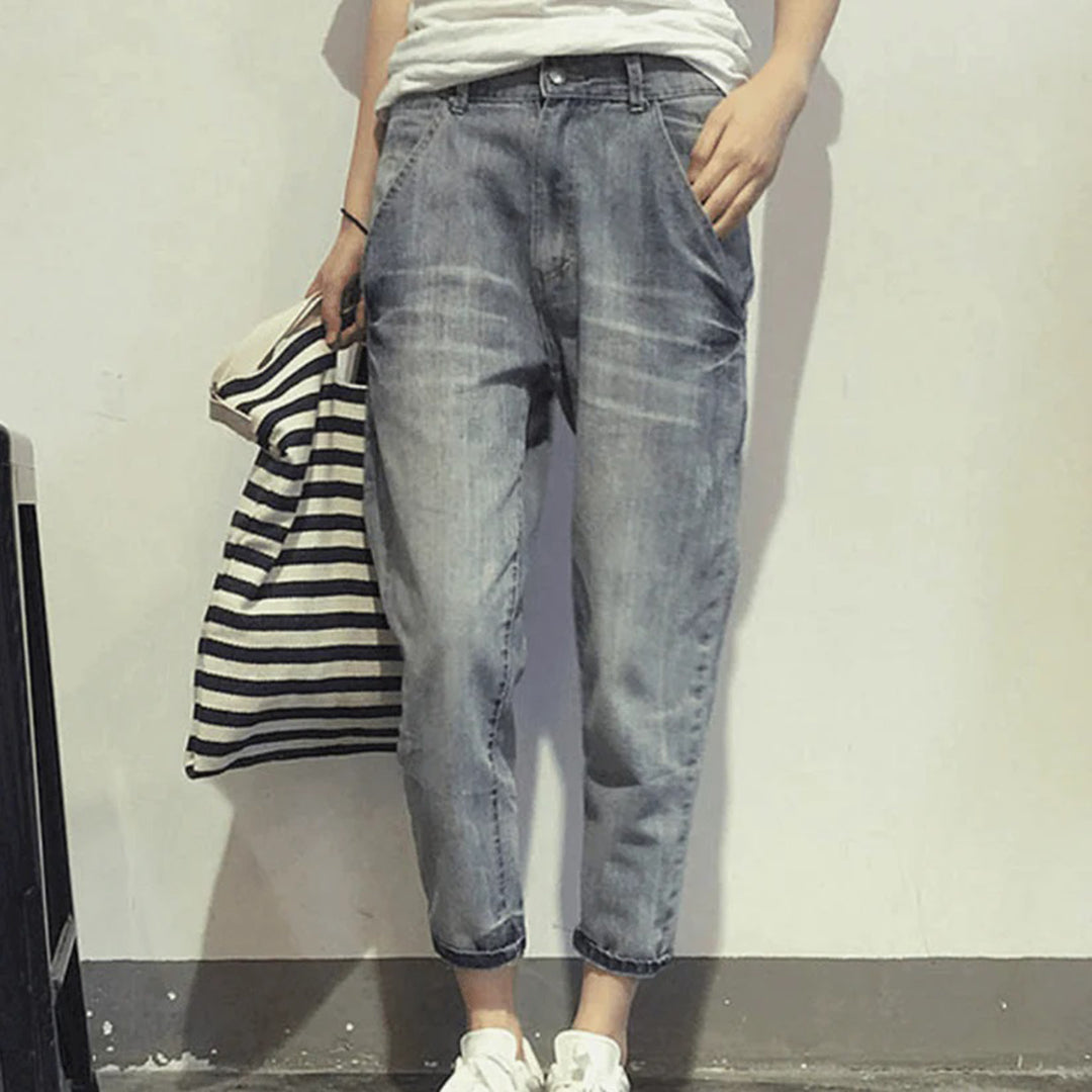 Drune | Verkürzte Länge Relaxed Slim Fit Weicher Denim mit Reißverschluss