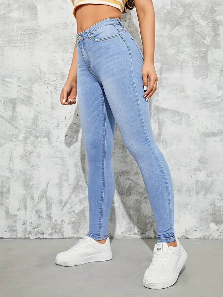 Drune | Hellblau Skinny Fit Jeans mit Hoher Taille für Frauen