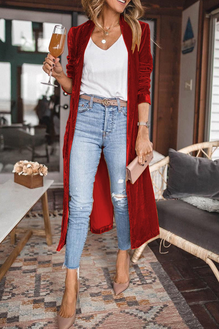 Drune | Damen Samt Cardigan mit Langen Ärmeln
