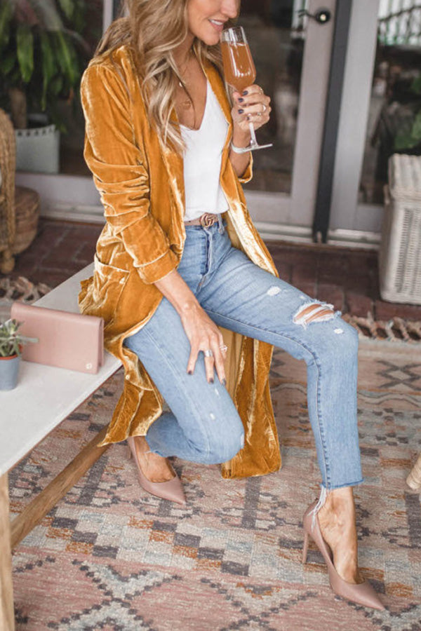 Drune | Damen Samt Cardigan mit Langen Ärmeln