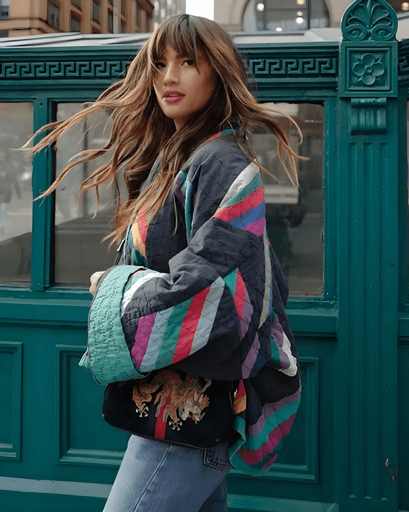 Drune | Übergroße Vintage-Jacke mit lebhaftem Patchwork-Design
