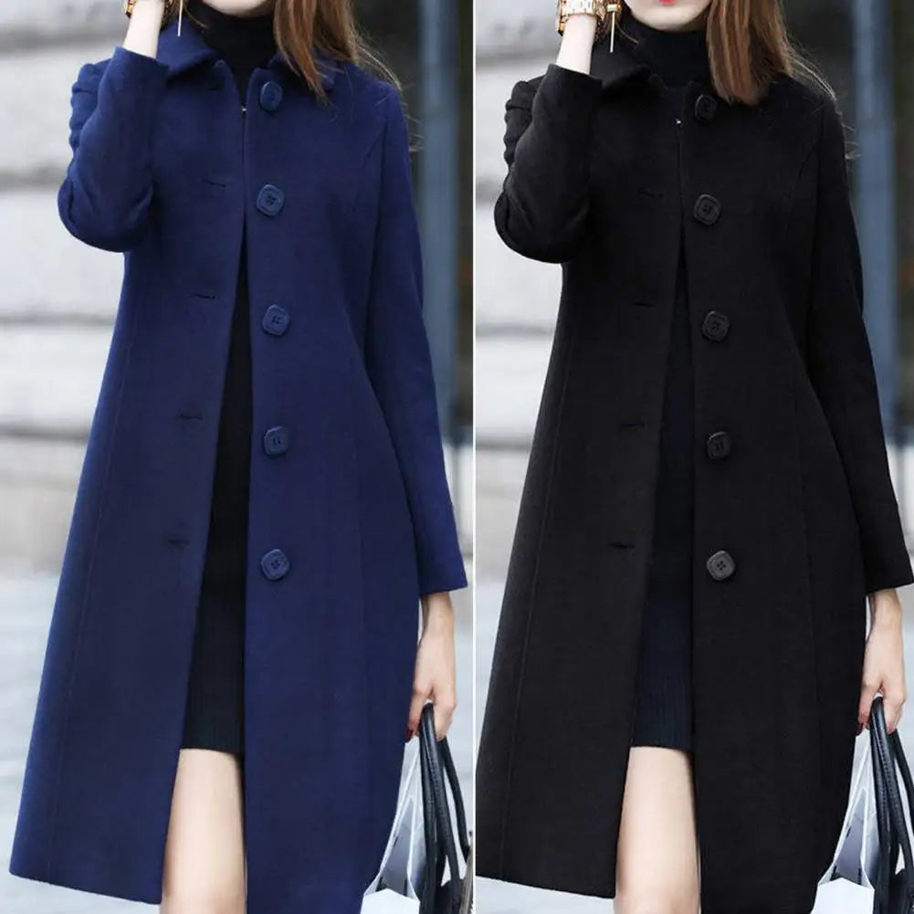 Drune | Damen Eleganter Langer Wollmantel Warme Winterbekleidung