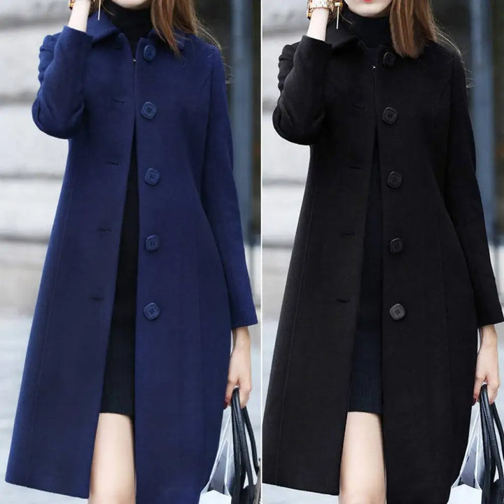 Drune | Damen Eleganter Langer Wollmantel Warme Winterbekleidung