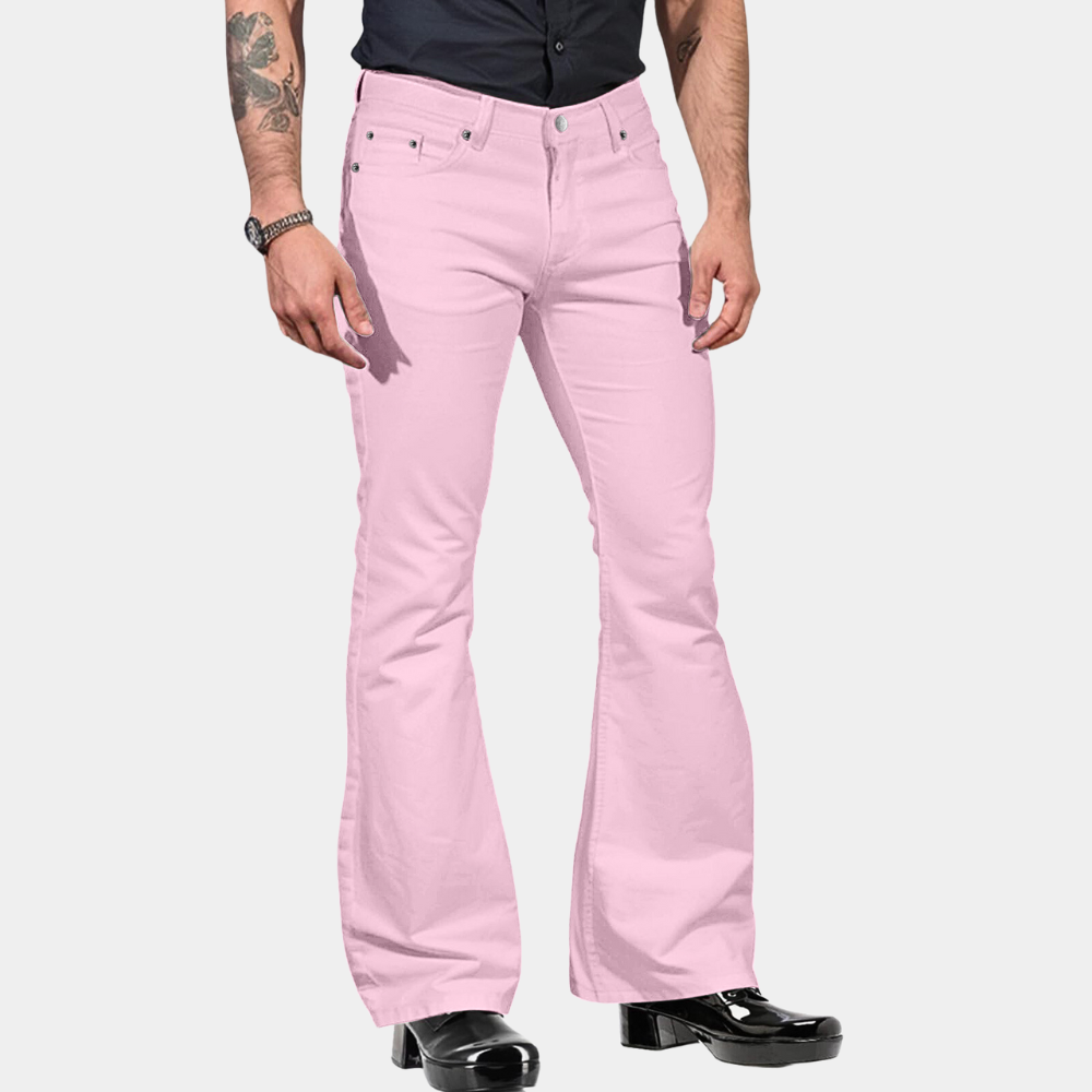 Drune | Schlagjeans - Flared Fit in Olivgrün im 70er Retro-Stil