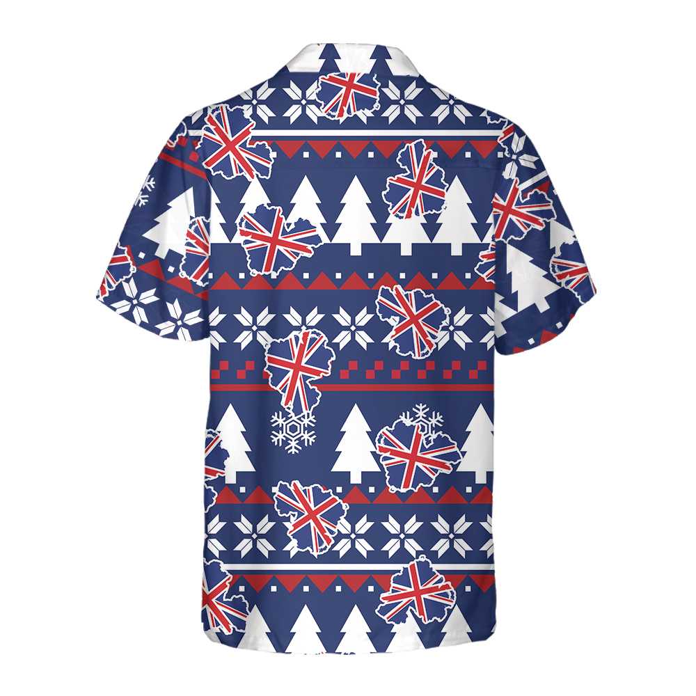 Drune | London Ugly Christmas Muster Hawaiian-Shirt, England Flag Weihnachtshemd für Männer