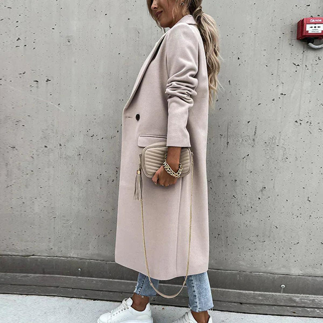 Drune | Langer Damen Wollmischmantel mit Knopfleiste und Seitlichen Taschen