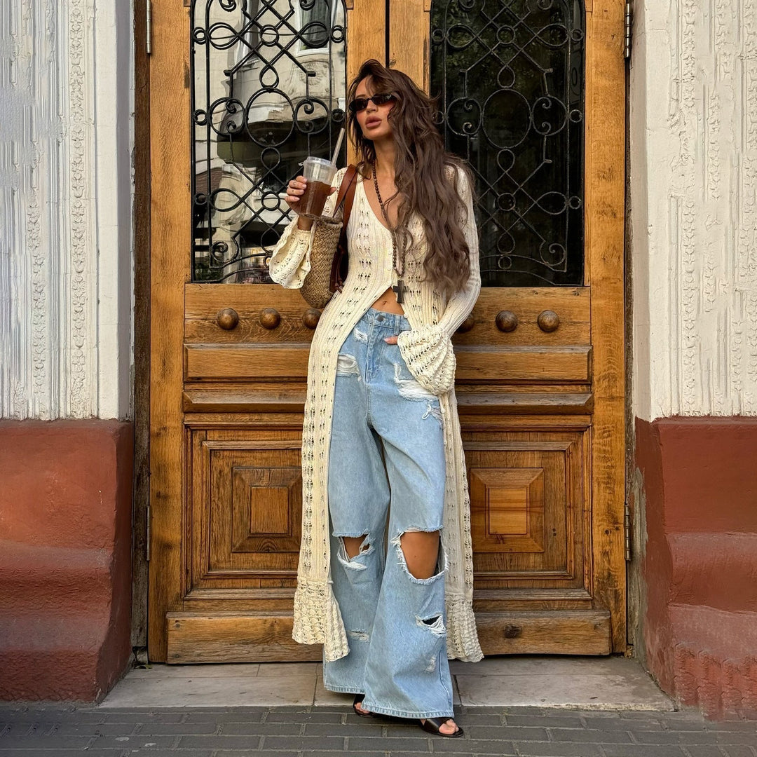 Drune | Damen Stilvoll Langer Cardigan - Boho Chic Design