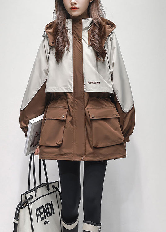 Drune | Kaffee Kapuze Taschen Patchwork Warm Fleece Mäntel Winter