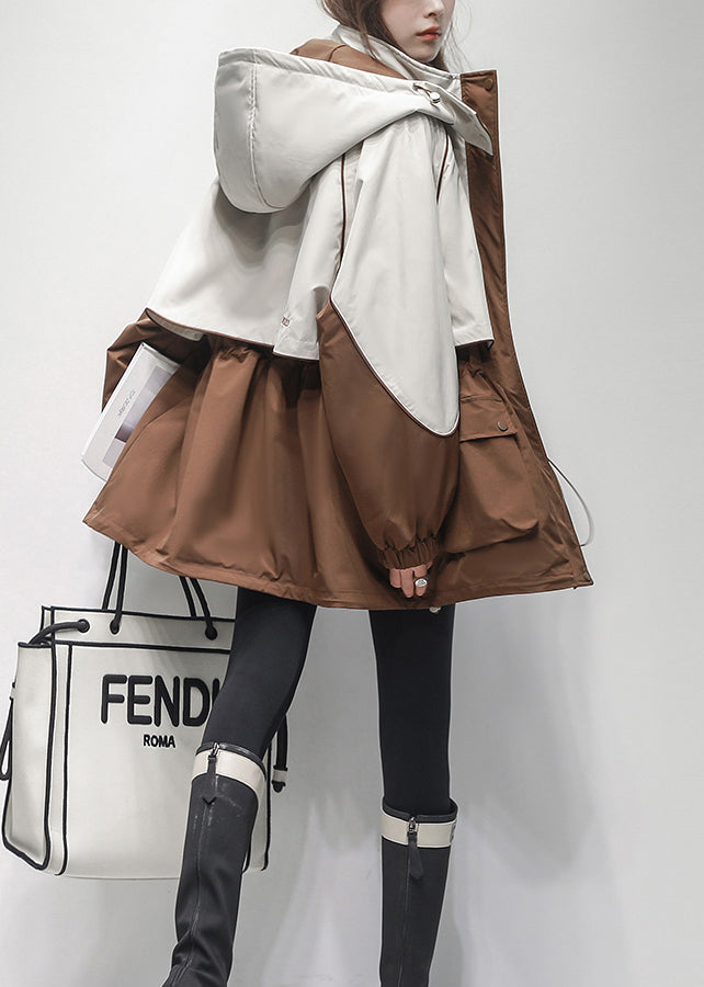 Drune | Kaffee Kapuze Taschen Patchwork Warm Fleece Mäntel Winter