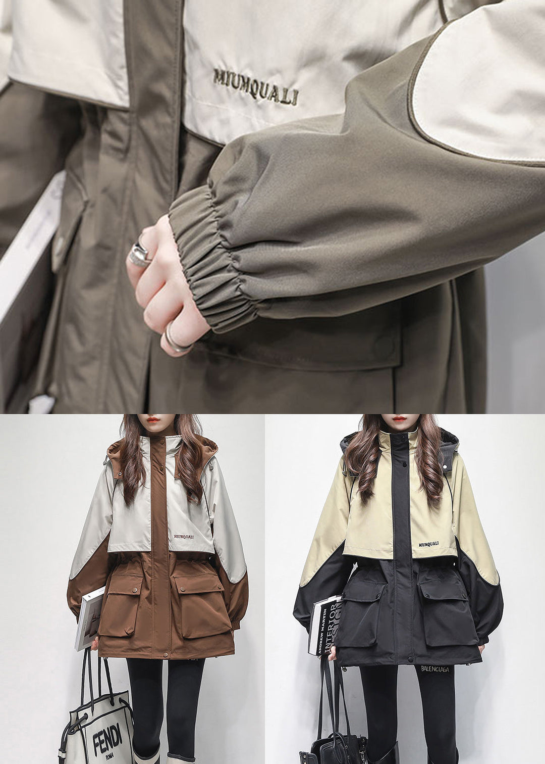 Drune | Kaffee Kapuze Taschen Patchwork Warm Fleece Mäntel Winter