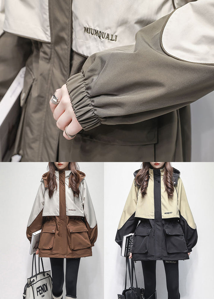 Drune | Kaffee Kapuze Taschen Patchwork Warm Fleece Mäntel Winter