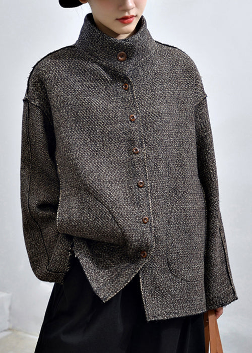 Drune | Dunkelgrauer Mantel mit Knöpfen und Taschendetails