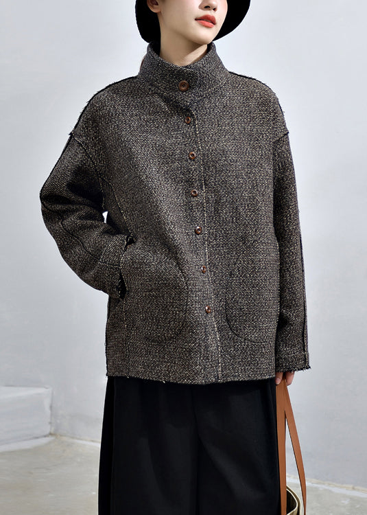 Drune | Dunkelgrauer Mantel mit Knöpfen und Taschendetails
