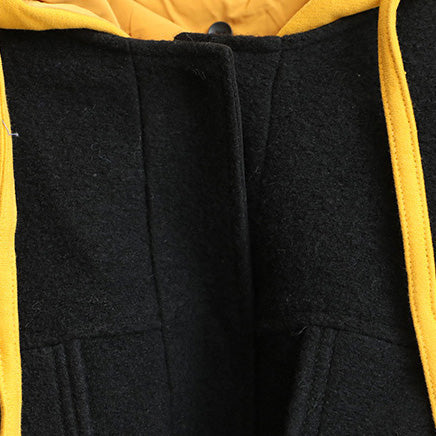 Drune | Hoodie Schwarz Winterkurz Wollmantel Frauen Casual Jacken