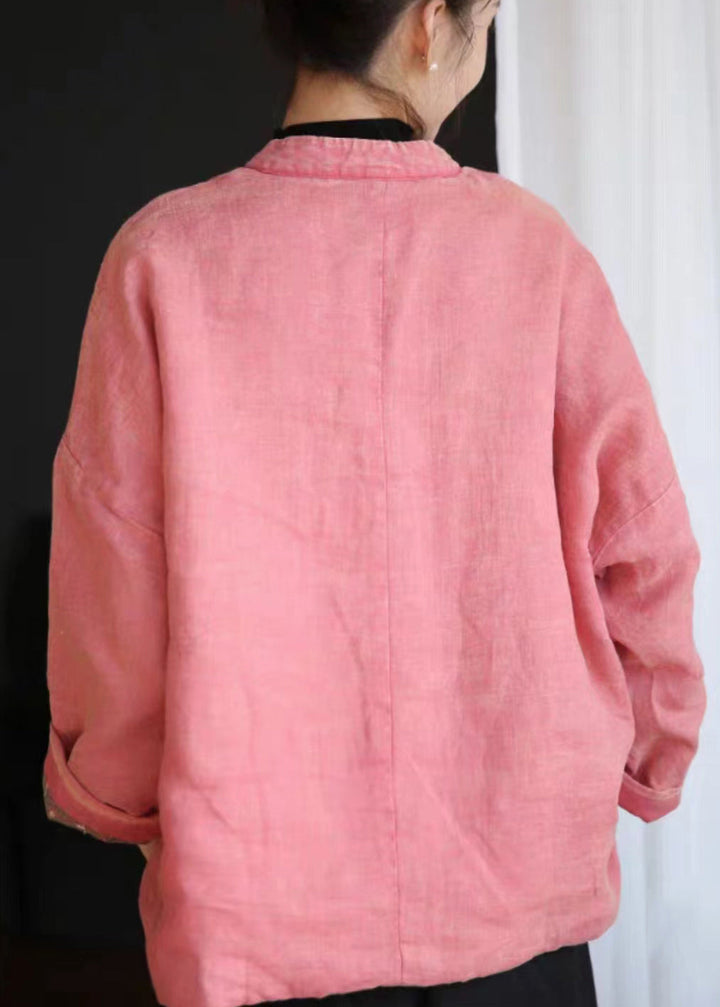 Drune | Pink Button Pockets Baumwollgefüllte Mäntel mit langen Ärmeln