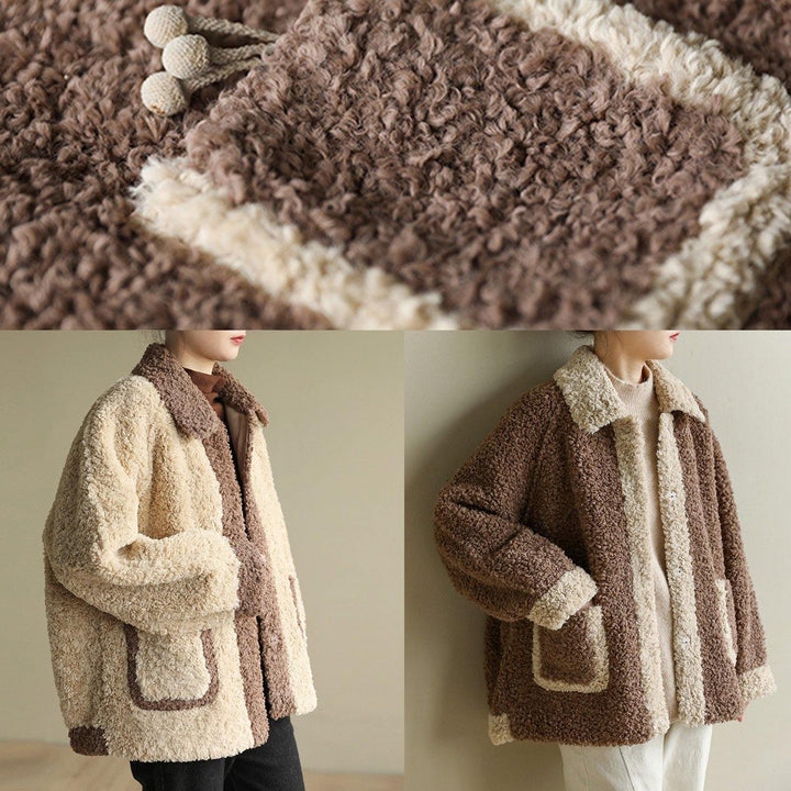 Drune | Reverskragen feine Patchwork Mäntel Damen Schokolade tägliche Jacken