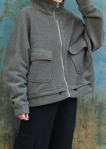Drune | Reißverschluss Fashion Stehkragen lässige Mäntel Damen armygrün tägliche Oberbekleidung