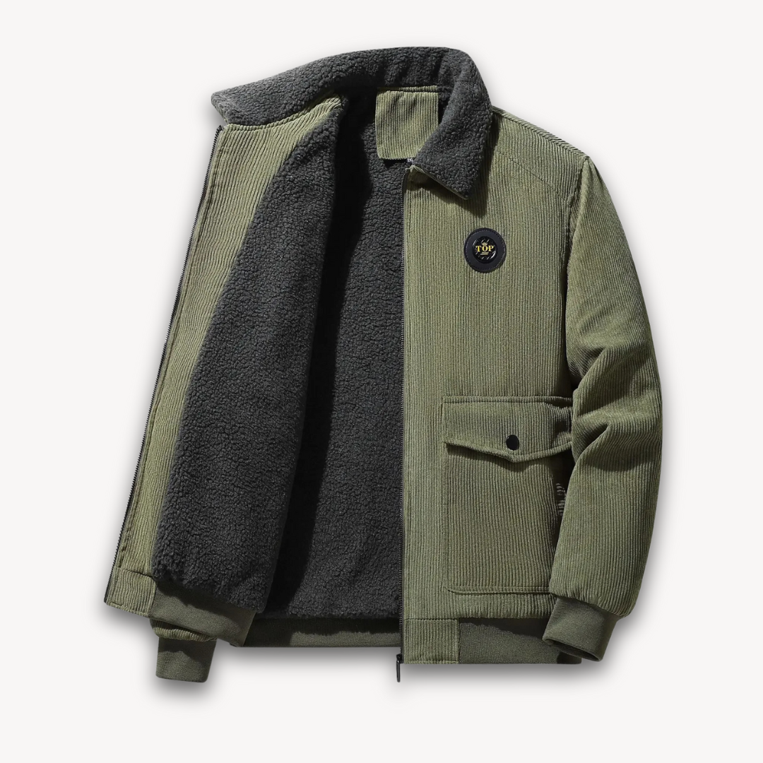 Drune | Herren-Cordjacke mit Sherpa-Futter - Lässiger, warmer Wintermantel mit Fleecekragen