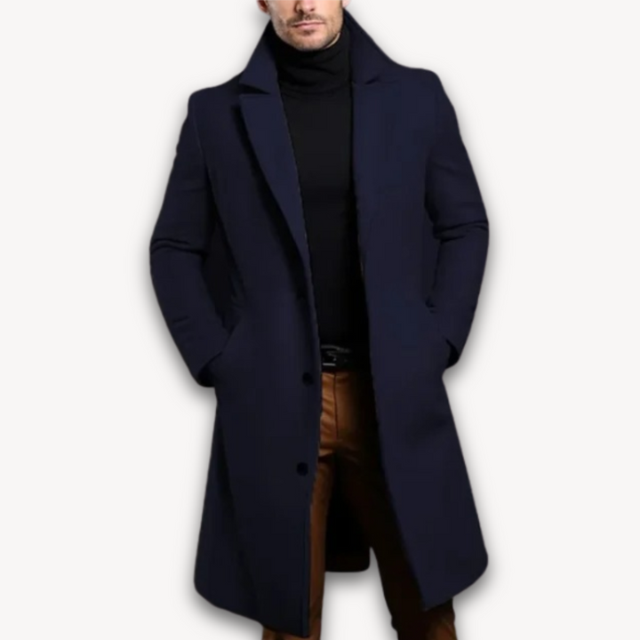 Drune | Langer Herrenmantel - Formeller Wintermantel aus Wollmischung - Slim Fit