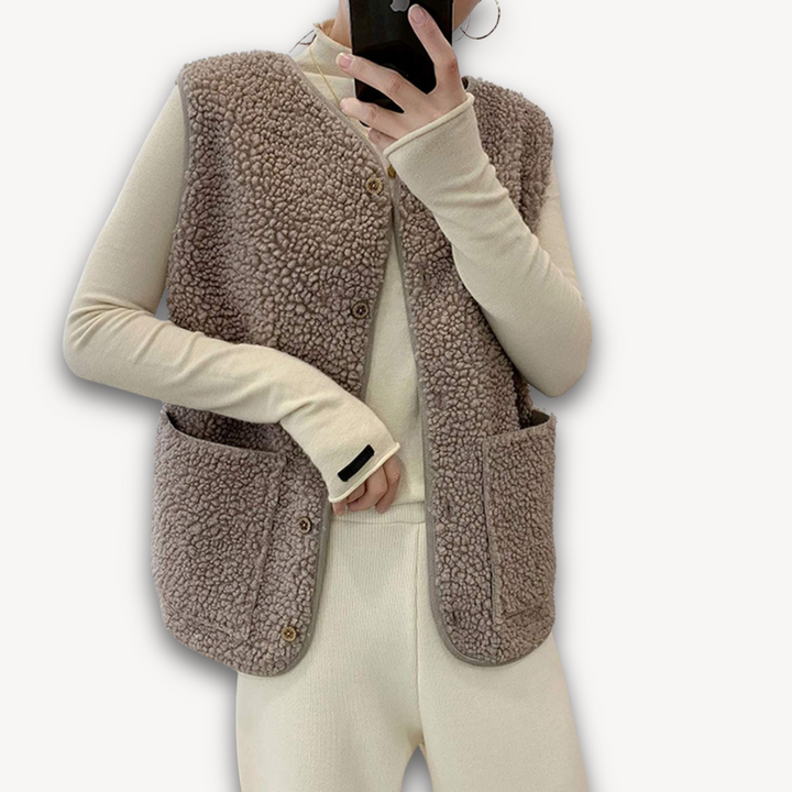 Drune | Sherpa-Fleeceweste für Damen - Weiche, ärmellose Plüschjacke mit Taschen - Lässige Winterkleidung