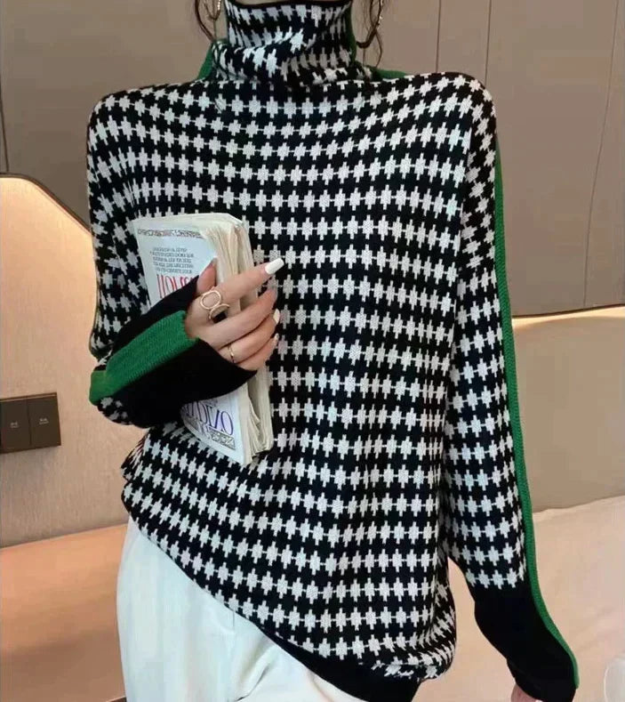 Drune | Eleganter Pullover Mit Schwarz-Weißer Karierter Muster