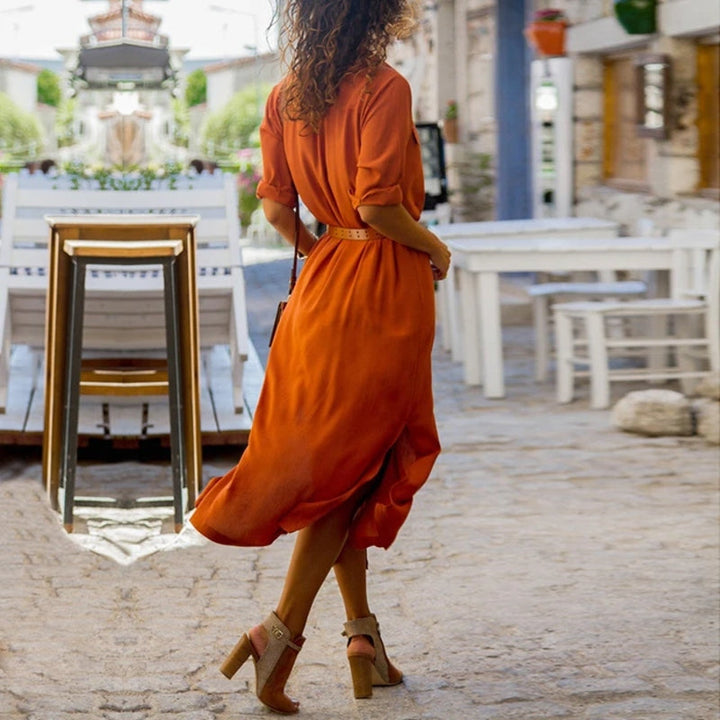Drune – Elegantes Button-Down-Hemdkleid für Damen | Langärmliges Hemdblusenkleid im Bohemian-Stil mit Gürtel