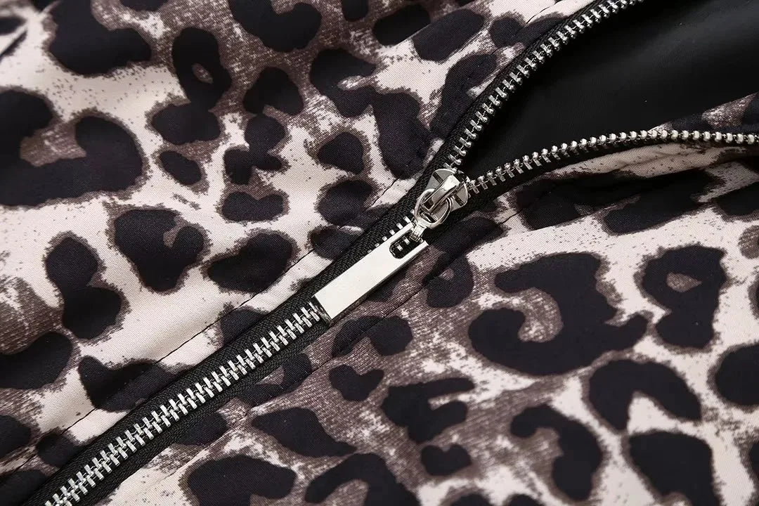 Drune | Bomberjacke Übergröße Reißverschluss Leopardjacke Damenjacke