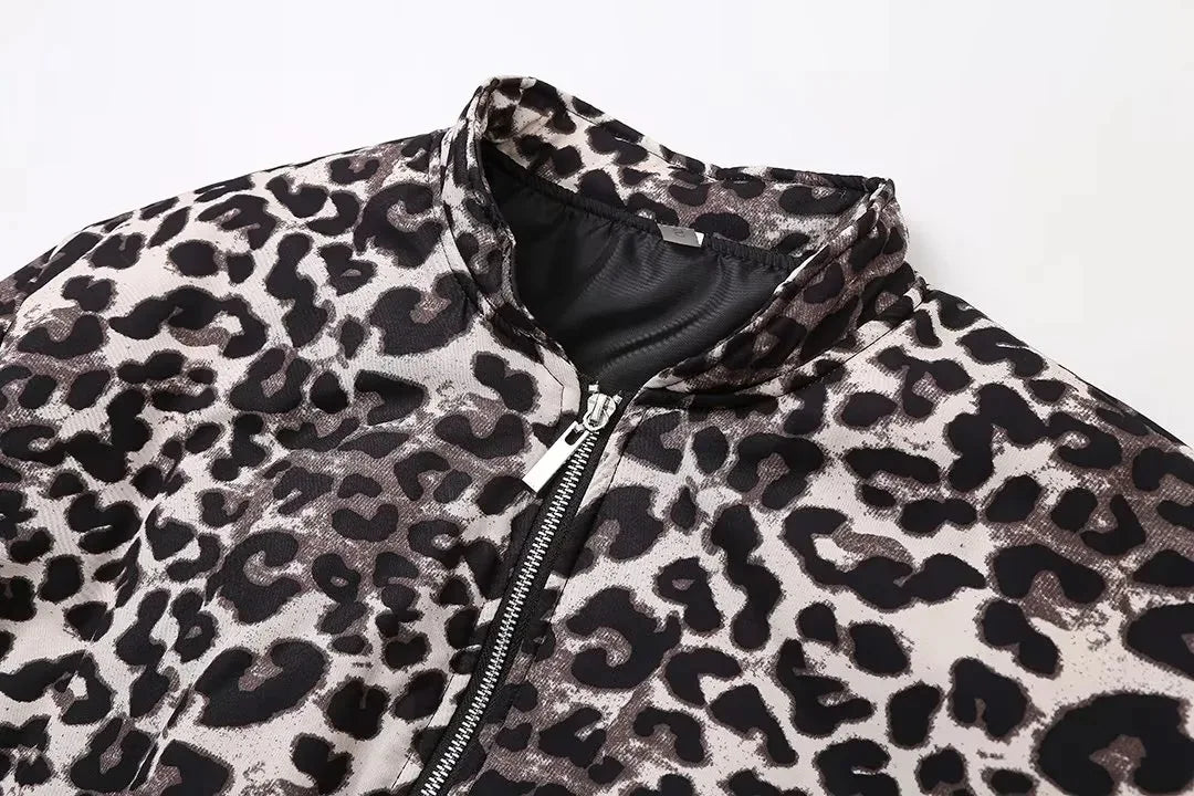 Drune | Bomberjacke Übergröße Reißverschluss Leopardjacke Damenjacke